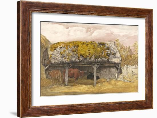 A Cow Lodge with a Mossy Roof, C.1829 (Pen and Ink with W/C and Gouache on Paper)-Samuel Palmer-Framed Giclee Print