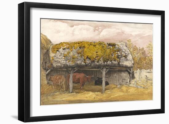 A Cow Lodge with a Mossy Roof, C.1829 (Pen and Ink with W/C and Gouache on Paper)-Samuel Palmer-Framed Giclee Print