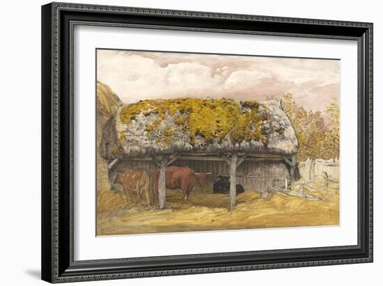 A Cow Lodge with a Mossy Roof, C.1829 (Pen and Ink with W/C and Gouache on Paper)-Samuel Palmer-Framed Giclee Print