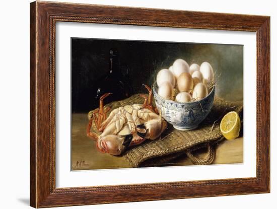 A Crab and a Bowl of Eggs on a Basket, with a Bottle and Half a Lemon-Mary E. Powis-Framed Giclee Print