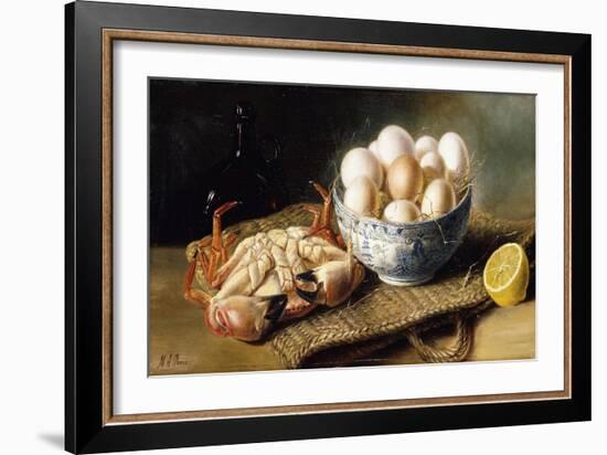 A Crab and a Bowl of Eggs on a Basket, with a Bottle and Half a Lemon-Mary E. Powis-Framed Giclee Print