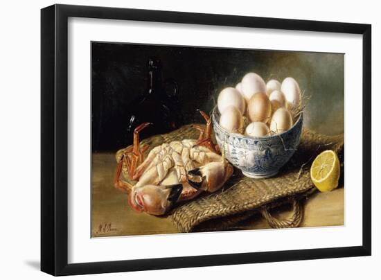 A Crab and a Bowl of Eggs on a Basket, with a Bottle and Half a Lemon-Mary A. Powis-Framed Giclee Print