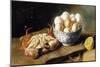 A Crab and a Bowl of Eggs on a Basket, with a Bottle and Half a Lemon-Mary A. Powis-Mounted Giclee Print