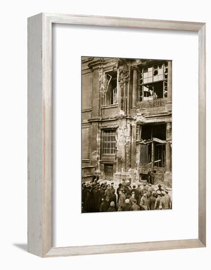 A crowd of men gathered in front of a ruined building, Germany c1918-c1919(?) (1936)-Unknown-Framed Photographic Print