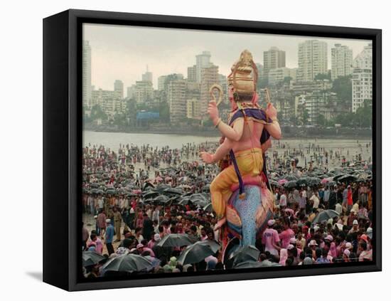 A Crowd of Revellers Carry a Statue of Ganesh-null-Framed Premier Image Canvas