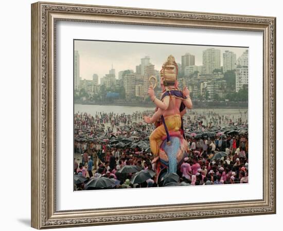 A Crowd of Revellers Carry a Statue of Ganesh-null-Framed Photographic Print