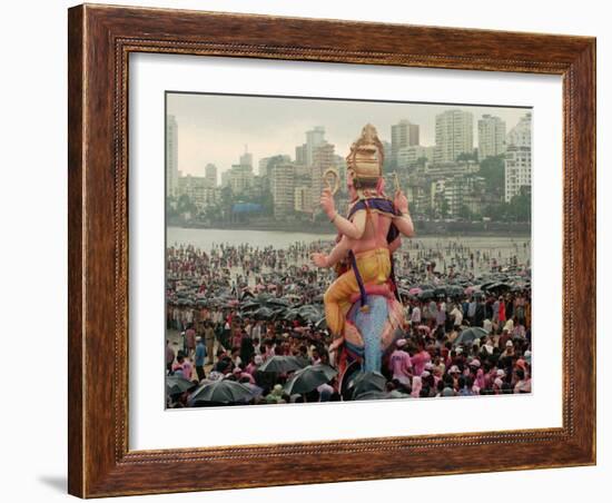 A Crowd of Revellers Carry a Statue of Ganesh-null-Framed Photographic Print