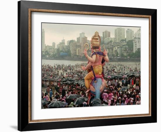 A Crowd of Revellers Carry a Statue of Ganesh-null-Framed Photographic Print