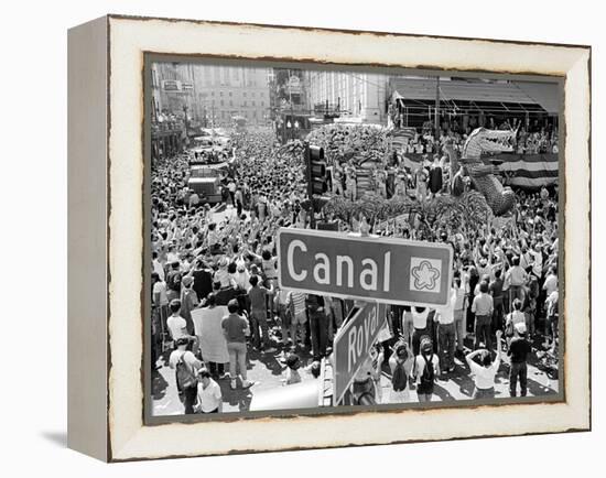 A Crowed Gathers as Floats Make Their Way Through Canal Street During the Mardi Gras Celebration-null-Framed Premier Image Canvas