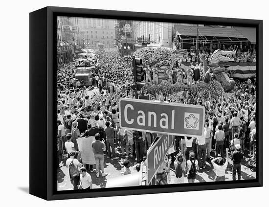 A Crowed Gathers as Floats Make Their Way Through Canal Street During the Mardi Gras Celebration-null-Framed Premier Image Canvas