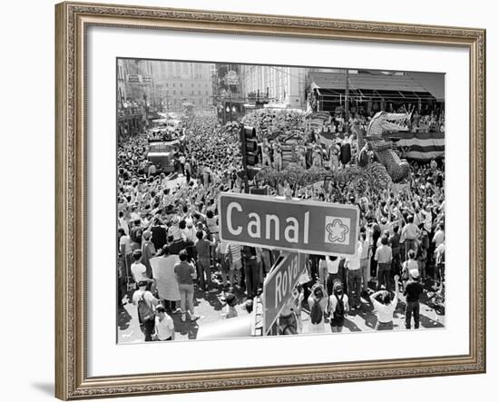 A Crowed Gathers as Floats Make Their Way Through Canal Street During the Mardi Gras Celebration-null-Framed Photographic Print