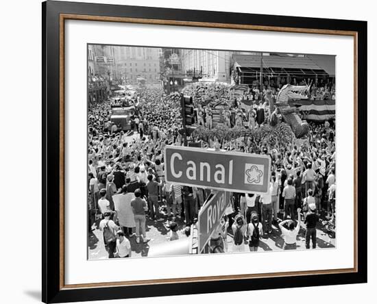 A Crowed Gathers as Floats Make Their Way Through Canal Street During the Mardi Gras Celebration-null-Framed Photographic Print