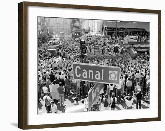 A Crowed Gathers as Floats Make Their Way Through Canal Street During the Mardi Gras Celebration-null-Framed Photographic Print