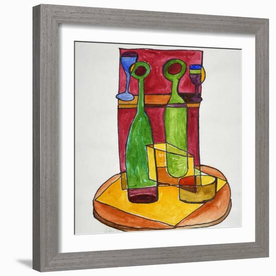 A cubist, abstract still life of wine and cheese. Add a bit of baguette and you have lunch.-Richard Lawrence-Framed Photographic Print