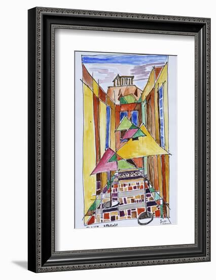 A cubist style watercolor of the Plaka, Athens, Greece-Richard Lawrence-Framed Photographic Print