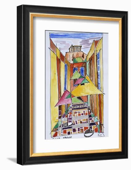 A cubist style watercolor of the Plaka, Athens, Greece-Richard Lawrence-Framed Photographic Print
