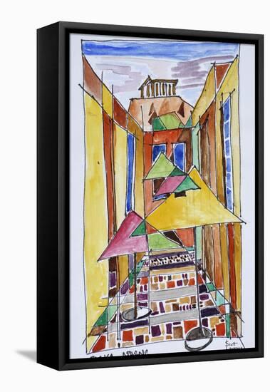 A cubist style watercolor of the Plaka, Athens, Greece-Richard Lawrence-Framed Premier Image Canvas