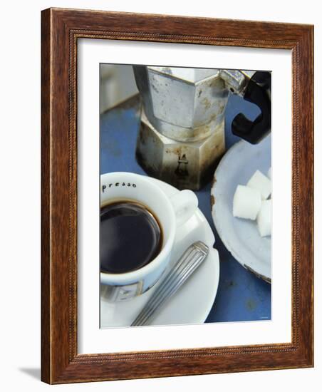 A Cup of Espresso, Sugar Cubes and Espresso Pot-Véronique Leplat-Framed Photographic Print