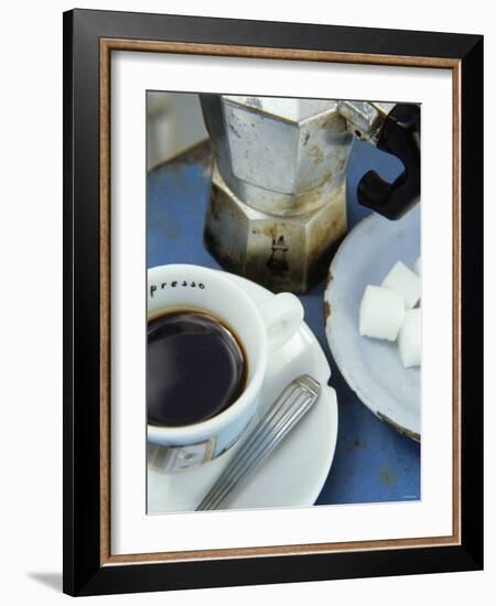 A Cup of Espresso, Sugar Cubes and Espresso Pot-Véronique Leplat-Framed Photographic Print