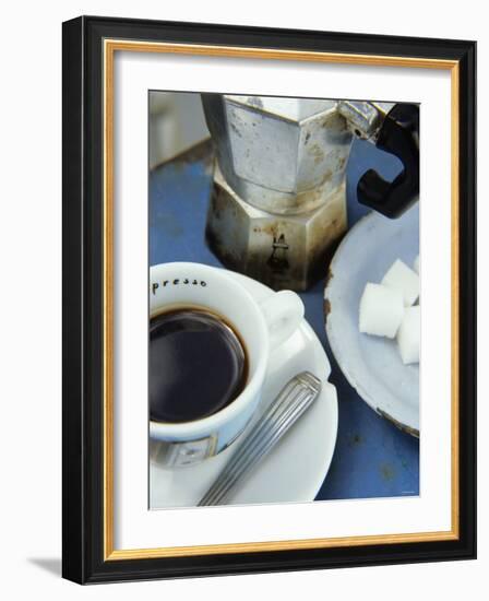 A Cup of Espresso, Sugar Cubes and Espresso Pot-Véronique Leplat-Framed Photographic Print