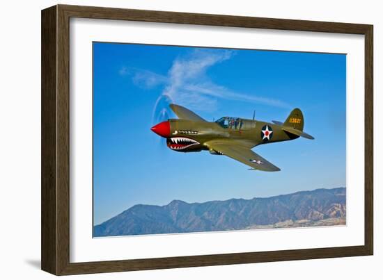 A Curtiss P-40E Warhawk in Flight Near Chino, California-null-Framed Photographic Print