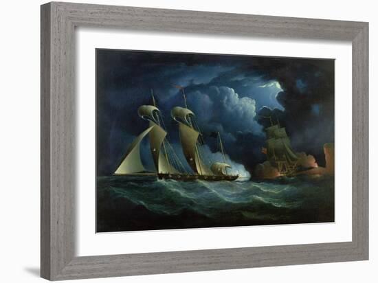 A Customs Brig Engaging the Pirate Lugger 'Will Watch'-Francis Hustwick-Framed Giclee Print