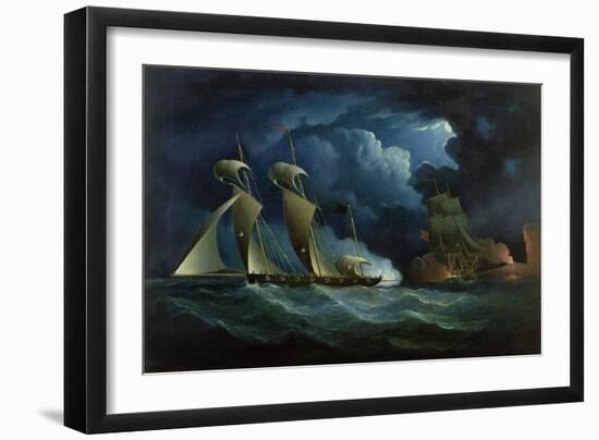 A Customs Brig Engaging the Pirate Lugger 'Will Watch'-Francis Hustwick-Framed Giclee Print