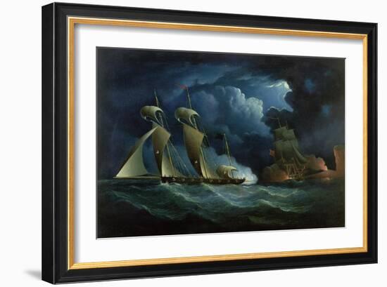 A Customs Brig Engaging the Pirate Lugger 'Will Watch'-Francis Hustwick-Framed Giclee Print