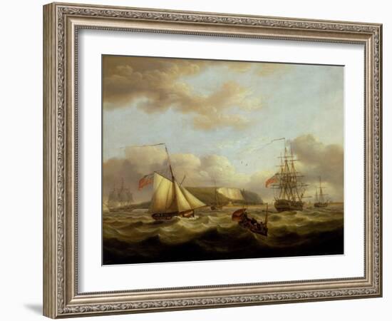 A Cutter Passing Astern of a Frigate, Early 19Th Century (Oil on Canvas)-Thomas Luny-Framed Giclee Print