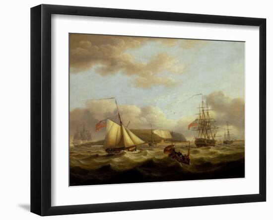 A Cutter Passing Astern of a Frigate, Early 19Th Century (Oil on Canvas)-Thomas Luny-Framed Giclee Print