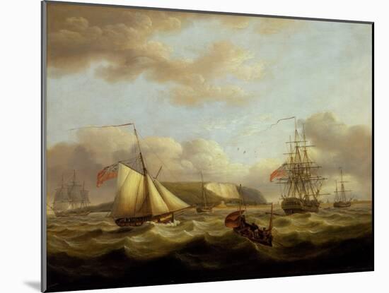 A Cutter Passing Astern of a Frigate, Early 19Th Century (Oil on Canvas)-Thomas Luny-Mounted Giclee Print