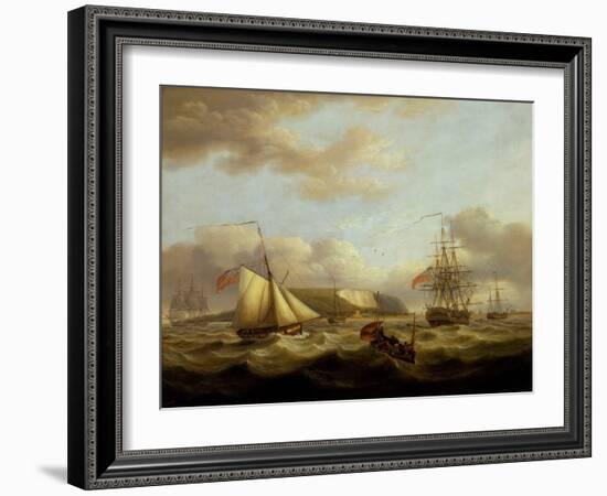 A Cutter Passing Astern of a Frigate, Early 19Th Century (Oil on Canvas)-Thomas Luny-Framed Giclee Print