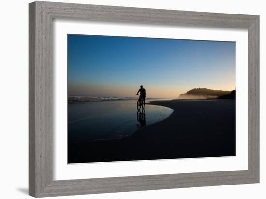 A Cyclist on Juquehy Beach at Sunset-Alex Saberi-Framed Photographic Print