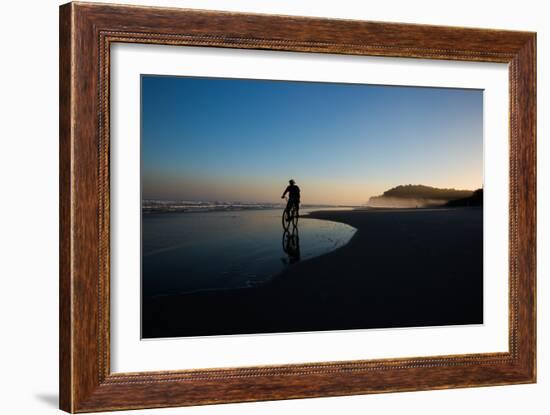 A Cyclist on Juquehy Beach at Sunset-Alex Saberi-Framed Photographic Print