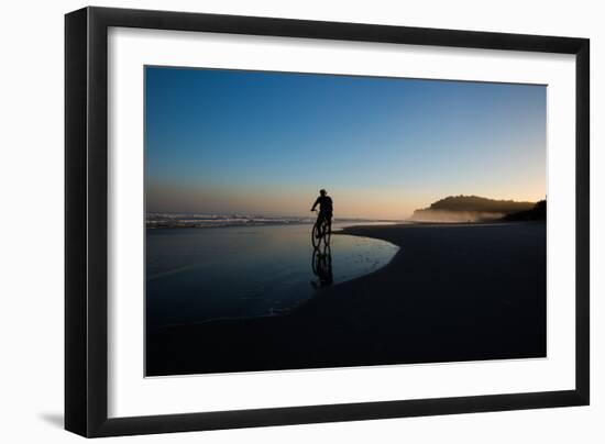 A Cyclist on Juquehy Beach at Sunset-Alex Saberi-Framed Photographic Print