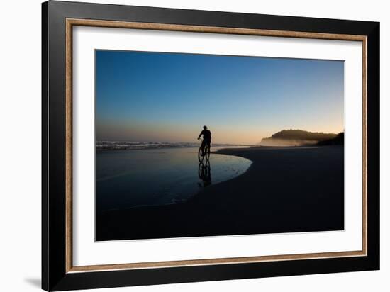 A Cyclist on Juquehy Beach at Sunset-Alex Saberi-Framed Photographic Print