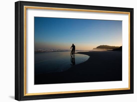 A Cyclist on Juquehy Beach at Sunset-Alex Saberi-Framed Photographic Print