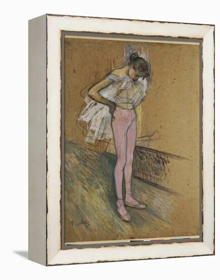 A Dancer Adjusting Her Leotard-Henri de Toulouse-Lautrec-Framed Premier Image Canvas