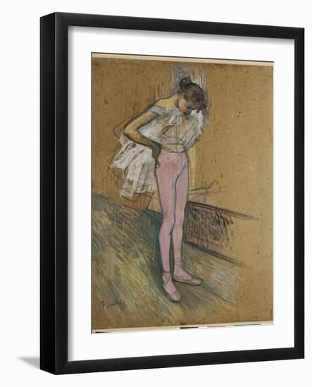 A Dancer Adjusting Her Leotard-Henri de Toulouse-Lautrec-Framed Giclee Print