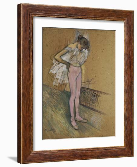 A Dancer Adjusting Her Leotard-Henri de Toulouse-Lautrec-Framed Giclee Print