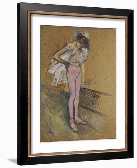 A Dancer Adjusting Her Leotard-Henri de Toulouse-Lautrec-Framed Giclee Print