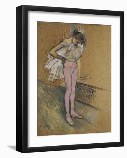 A Dancer Adjusting Her Leotard-Henri de Toulouse-Lautrec-Framed Giclee Print