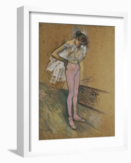 A Dancer Adjusting Her Leotard-Henri de Toulouse-Lautrec-Framed Giclee Print