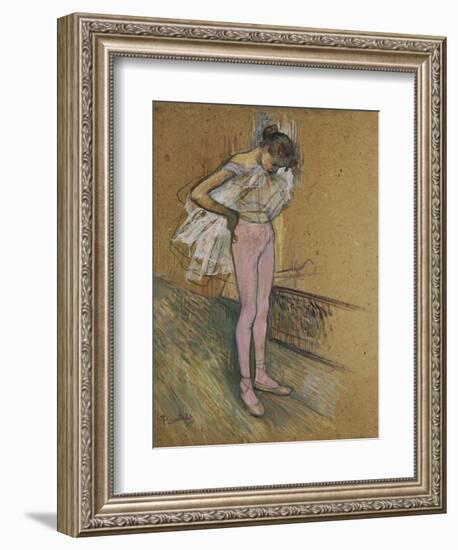 A Dancer Adjusting Her Leotard-Henri de Toulouse-Lautrec-Framed Giclee Print