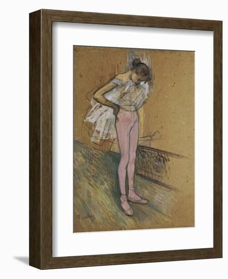 A Dancer Adjusting Her Leotard-Henri de Toulouse-Lautrec-Framed Giclee Print