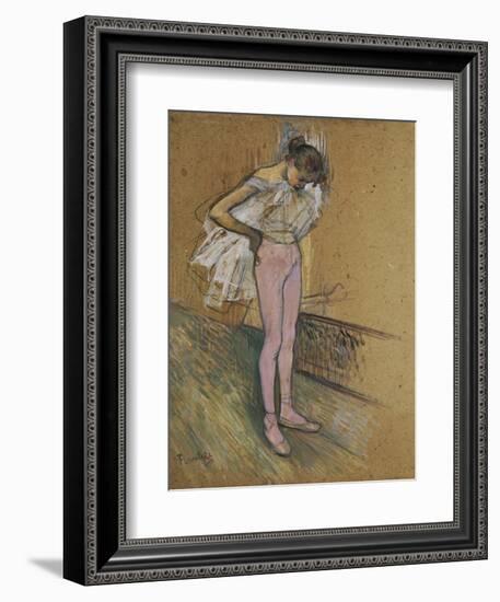 A Dancer Adjusting Her Leotard-Henri de Toulouse-Lautrec-Framed Giclee Print