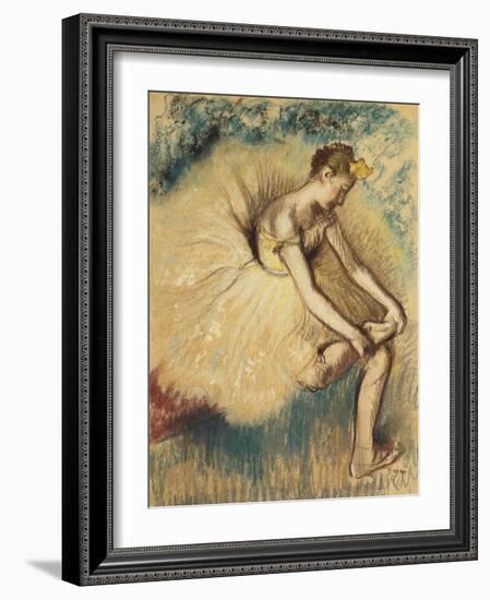 A Dancer Putting on Her Shoe; Danseuse Attachant Sa Chaussure, 1896-Edgar Degas-Framed Giclee Print