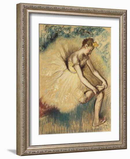 A Dancer Putting on her Shoe-Edgar Degas-Framed Giclee Print