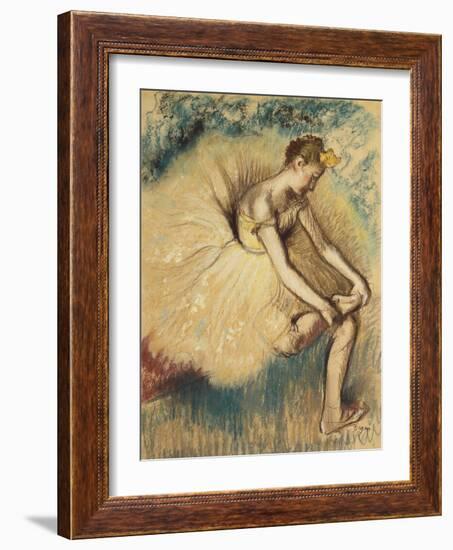 A Dancer Putting on her Shoe-Edgar Degas-Framed Giclee Print