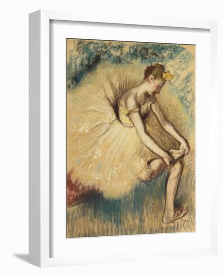 A Dancer Putting on her Shoe-Edgar Degas-Framed Giclee Print